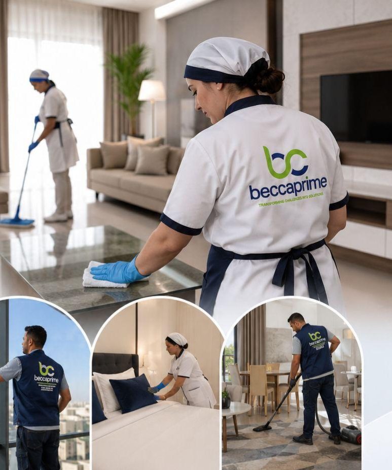 Agentes Beccaprime nettoyant un salon et une chambre